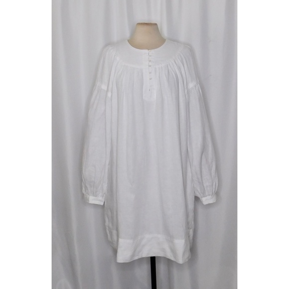 NWT!! J. CREW Gathered Popover Linen Dress Solid White Vacation Large Tall LT - Picture 3 of 15